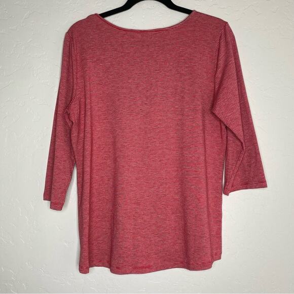 Sundance Red Striped Gray Crochet Detail 3/4 Sleeve Scoop Neck Top Medium - Picture 10 of 11